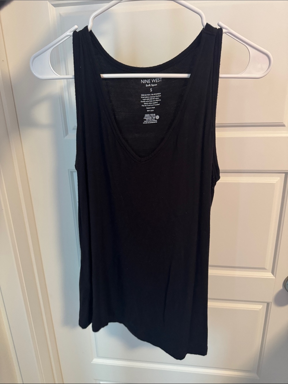 Nine West Black V-Neck Rayon Blend Tank